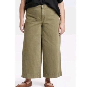 Ava & Viv Women High-Rise Stretch Wide Leg Jeans  Lovely Olive Green Plus Sz 28